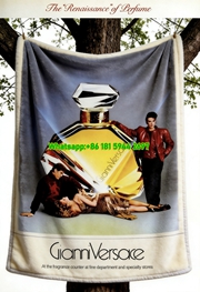 Gianni Versace Vintage Perfume Ad Print Gold Red Black Flannel Sofa Throw Blanket IMG_1559